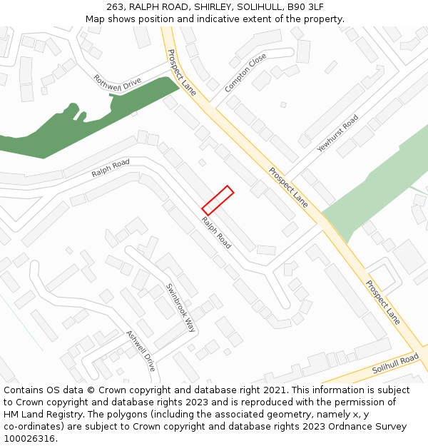 263, RALPH ROAD, SHIRLEY, SOLIHULL, B90 3LF: Location map and indicative extent of plot