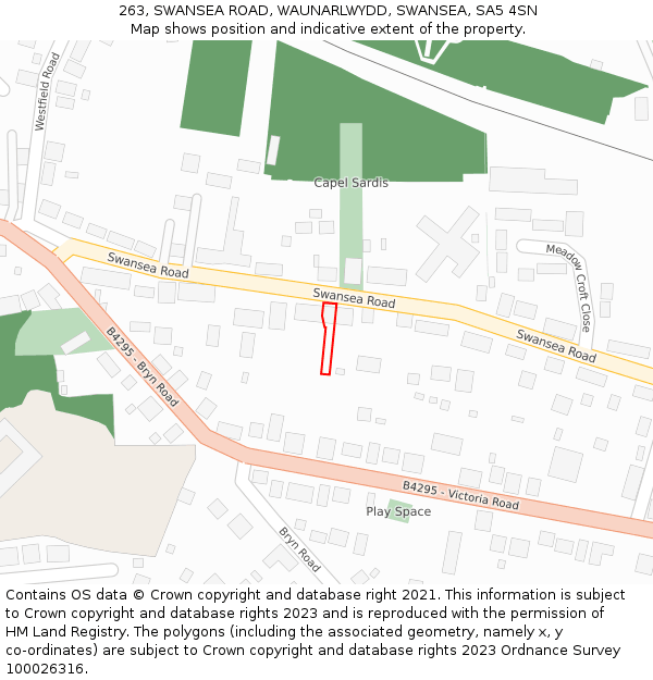 263, SWANSEA ROAD, WAUNARLWYDD, SWANSEA, SA5 4SN: Location map and indicative extent of plot