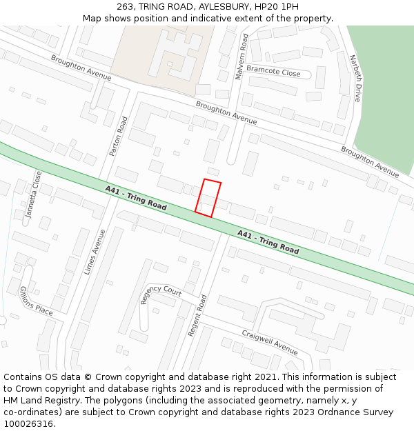 263, TRING ROAD, AYLESBURY, HP20 1PH: Location map and indicative extent of plot