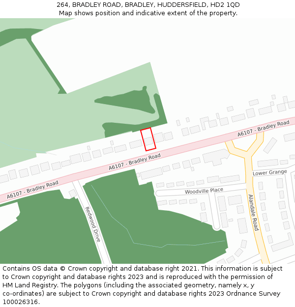 264, BRADLEY ROAD, BRADLEY, HUDDERSFIELD, HD2 1QD: Location map and indicative extent of plot