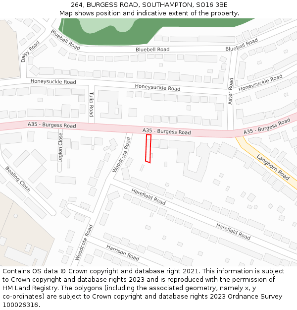 264, BURGESS ROAD, SOUTHAMPTON, SO16 3BE: Location map and indicative extent of plot