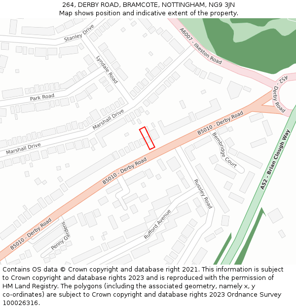 264, DERBY ROAD, BRAMCOTE, NOTTINGHAM, NG9 3JN: Location map and indicative extent of plot