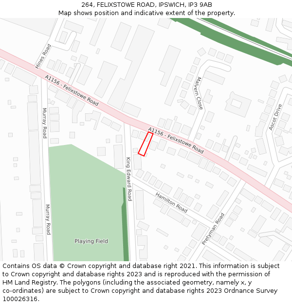 264, FELIXSTOWE ROAD, IPSWICH, IP3 9AB: Location map and indicative extent of plot