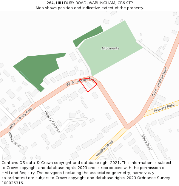 264, HILLBURY ROAD, WARLINGHAM, CR6 9TP: Location map and indicative extent of plot