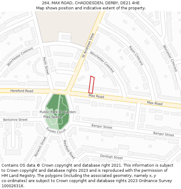 264, MAX ROAD, CHADDESDEN, DERBY, DE21 4HE: Location map and indicative extent of plot