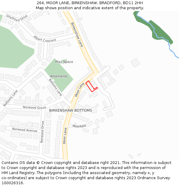 264, MOOR LANE, BIRKENSHAW, BRADFORD, BD11 2HH: Location map and indicative extent of plot