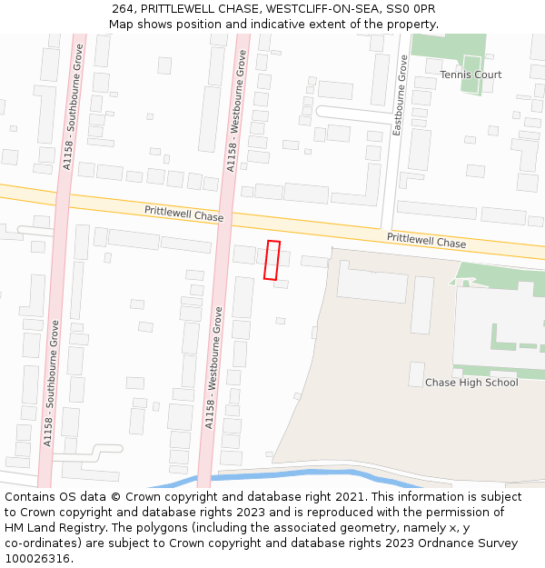 264, PRITTLEWELL CHASE, WESTCLIFF-ON-SEA, SS0 0PR: Location map and indicative extent of plot