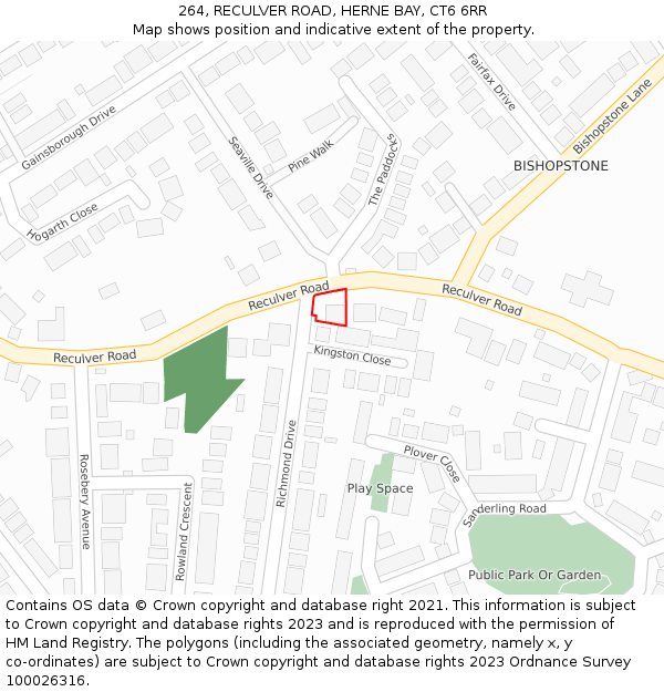 264, RECULVER ROAD, HERNE BAY, CT6 6RR: Location map and indicative extent of plot