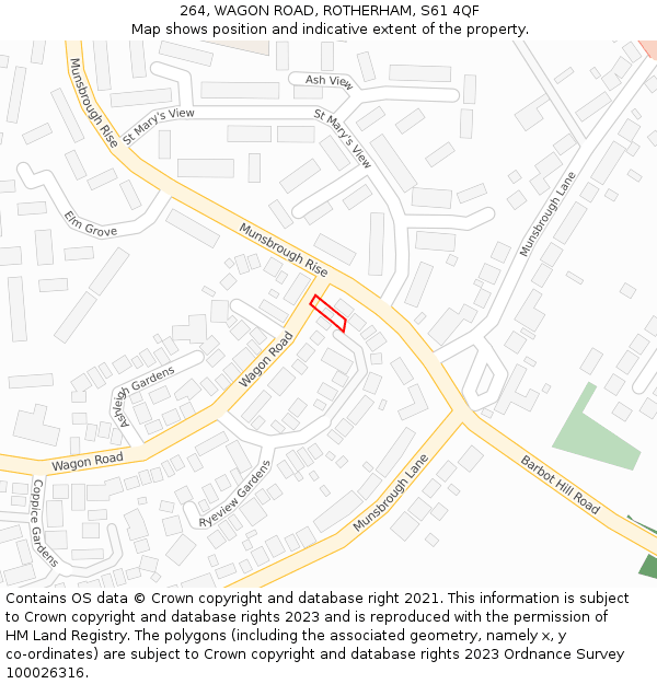 264, WAGON ROAD, ROTHERHAM, S61 4QF: Location map and indicative extent of plot