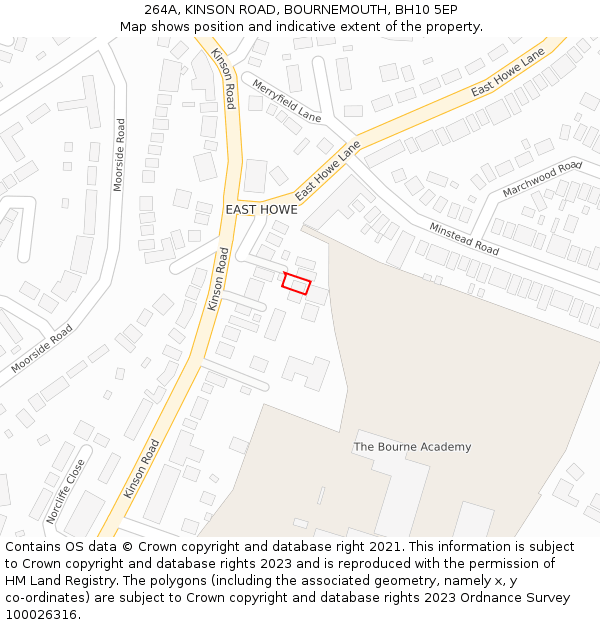 264A, KINSON ROAD, BOURNEMOUTH, BH10 5EP: Location map and indicative extent of plot