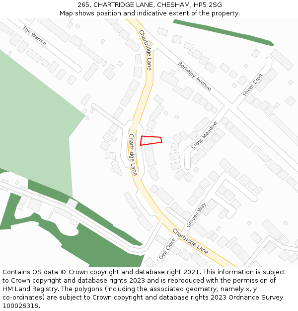 265, CHARTRIDGE LANE, CHESHAM, HP5 2SG: Location map and indicative extent of plot