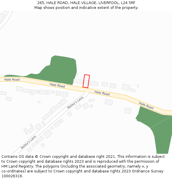 265, HALE ROAD, HALE VILLAGE, LIVERPOOL, L24 5RF: Location map and indicative extent of plot