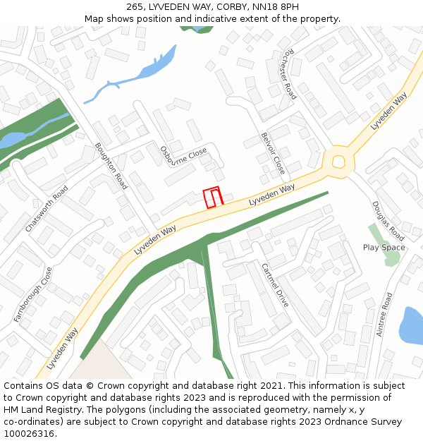 265, LYVEDEN WAY, CORBY, NN18 8PH: Location map and indicative extent of plot