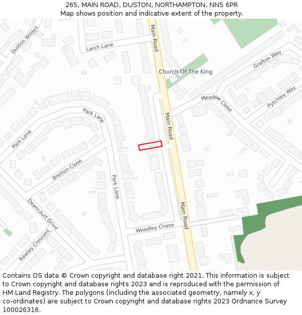 265, MAIN ROAD, DUSTON, NORTHAMPTON, NN5 6PR: Location map and indicative extent of plot