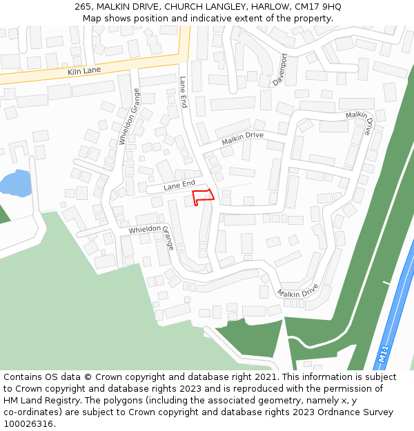 265, MALKIN DRIVE, CHURCH LANGLEY, HARLOW, CM17 9HQ: Location map and indicative extent of plot