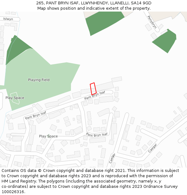 265, PANT BRYN ISAF, LLWYNHENDY, LLANELLI, SA14 9GD: Location map and indicative extent of plot