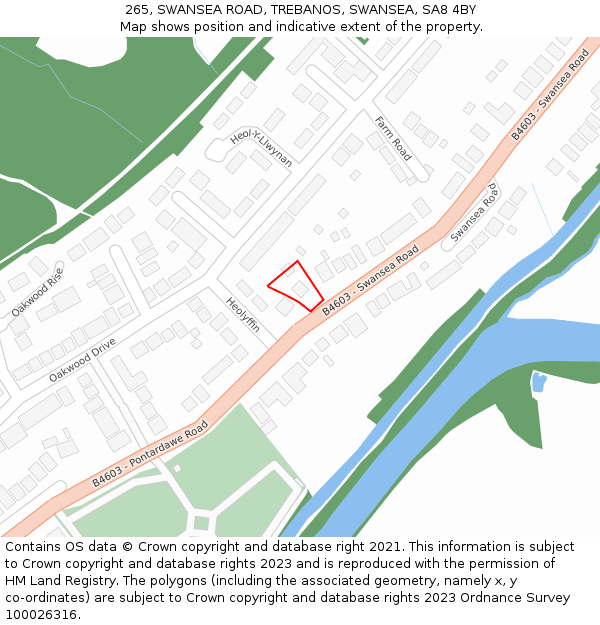 265, SWANSEA ROAD, TREBANOS, SWANSEA, SA8 4BY: Location map and indicative extent of plot