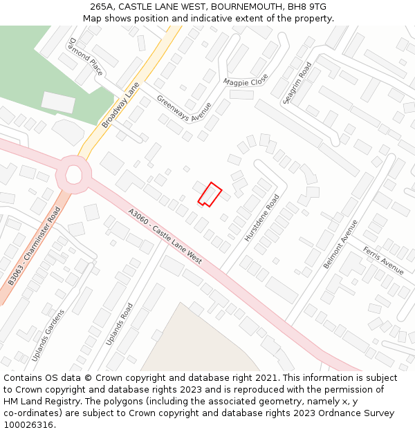 265A, CASTLE LANE WEST, BOURNEMOUTH, BH8 9TG: Location map and indicative extent of plot