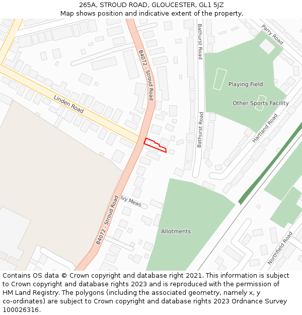 265A, STROUD ROAD, GLOUCESTER, GL1 5JZ: Location map and indicative extent of plot