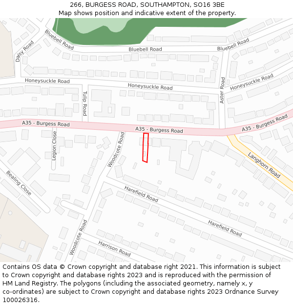 266, BURGESS ROAD, SOUTHAMPTON, SO16 3BE: Location map and indicative extent of plot