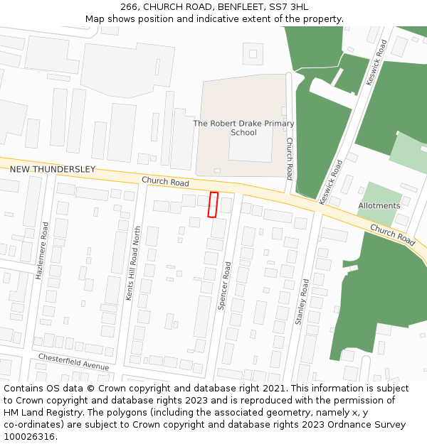 266, CHURCH ROAD, BENFLEET, SS7 3HL: Location map and indicative extent of plot