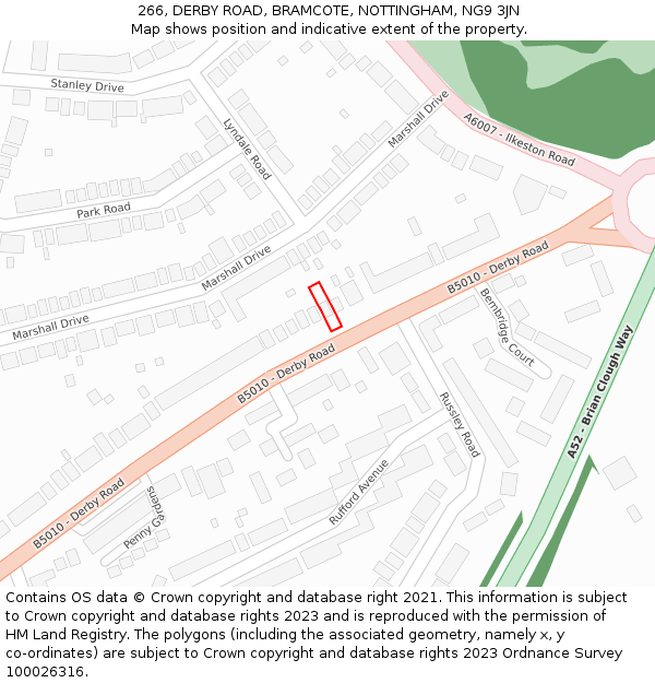 266, DERBY ROAD, BRAMCOTE, NOTTINGHAM, NG9 3JN: Location map and indicative extent of plot