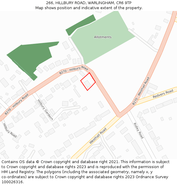 266, HILLBURY ROAD, WARLINGHAM, CR6 9TP: Location map and indicative extent of plot