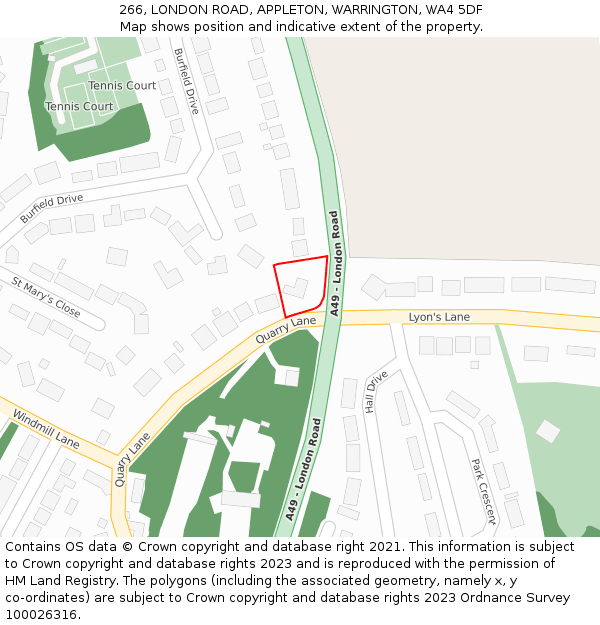 266, LONDON ROAD, APPLETON, WARRINGTON, WA4 5DF: Location map and indicative extent of plot