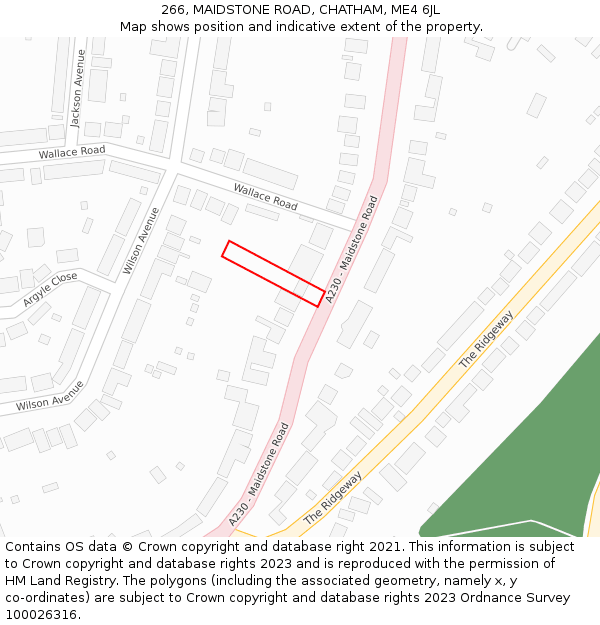 266, MAIDSTONE ROAD, CHATHAM, ME4 6JL: Location map and indicative extent of plot
