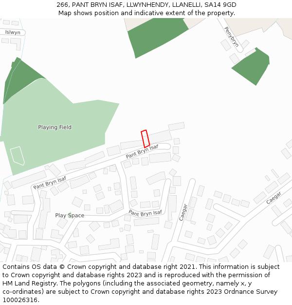 266, PANT BRYN ISAF, LLWYNHENDY, LLANELLI, SA14 9GD: Location map and indicative extent of plot