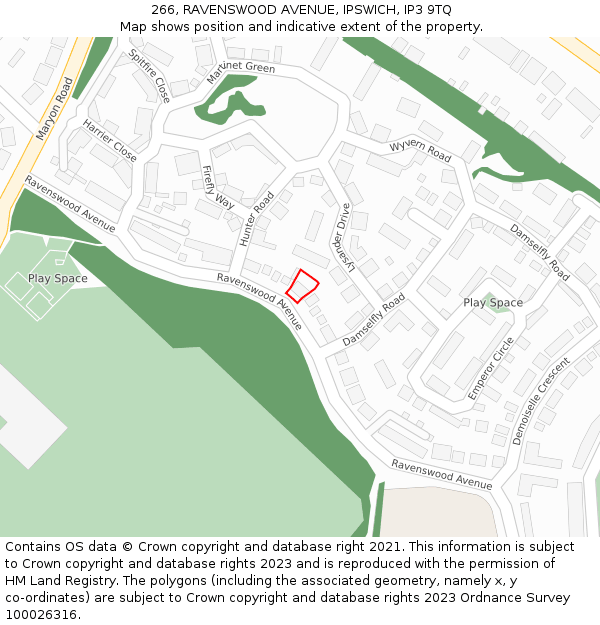 266, RAVENSWOOD AVENUE, IPSWICH, IP3 9TQ: Location map and indicative extent of plot