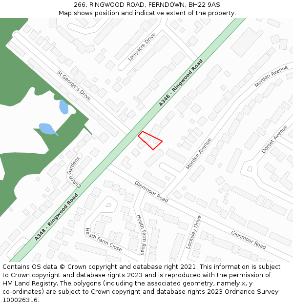 266, RINGWOOD ROAD, FERNDOWN, BH22 9AS: Location map and indicative extent of plot