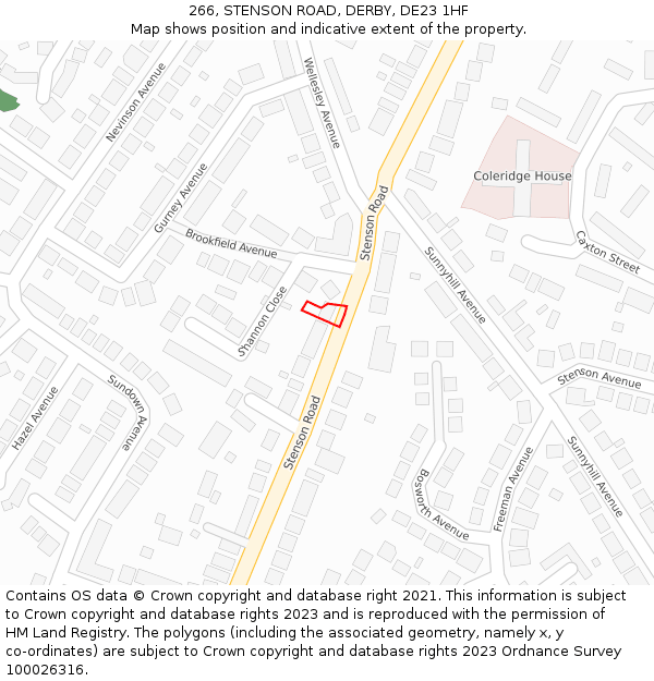 266, STENSON ROAD, DERBY, DE23 1HF: Location map and indicative extent of plot