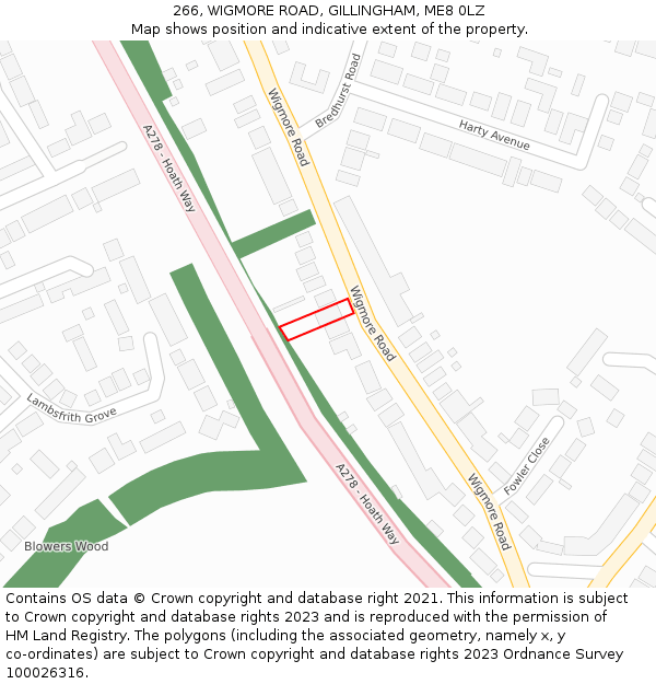266, WIGMORE ROAD, GILLINGHAM, ME8 0LZ: Location map and indicative extent of plot