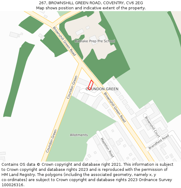 267, BROWNSHILL GREEN ROAD, COVENTRY, CV6 2EG: Location map and indicative extent of plot