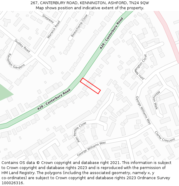 267, CANTERBURY ROAD, KENNINGTON, ASHFORD, TN24 9QW: Location map and indicative extent of plot
