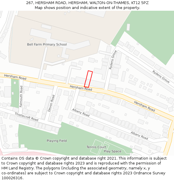 267, HERSHAM ROAD, HERSHAM, WALTON-ON-THAMES, KT12 5PZ: Location map and indicative extent of plot