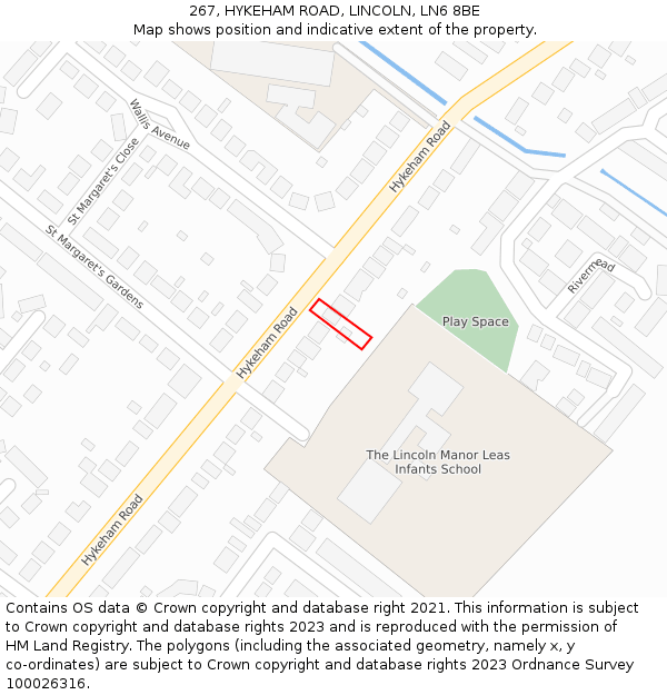 267, HYKEHAM ROAD, LINCOLN, LN6 8BE: Location map and indicative extent of plot