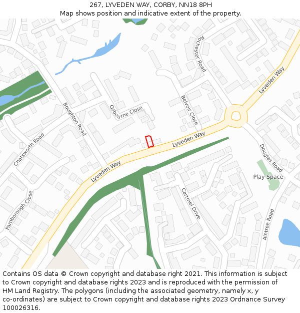 267, LYVEDEN WAY, CORBY, NN18 8PH: Location map and indicative extent of plot