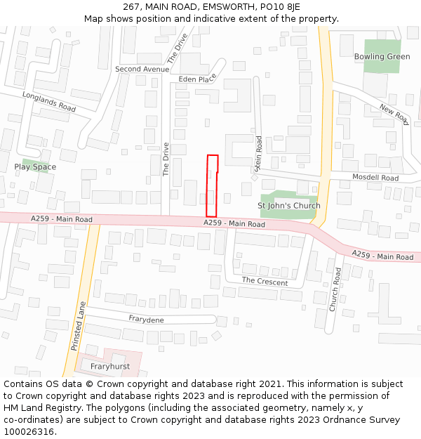 267, MAIN ROAD, EMSWORTH, PO10 8JE: Location map and indicative extent of plot