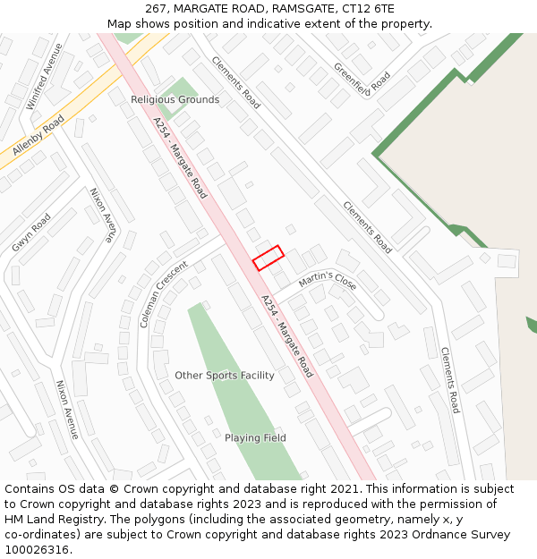 267, MARGATE ROAD, RAMSGATE, CT12 6TE: Location map and indicative extent of plot