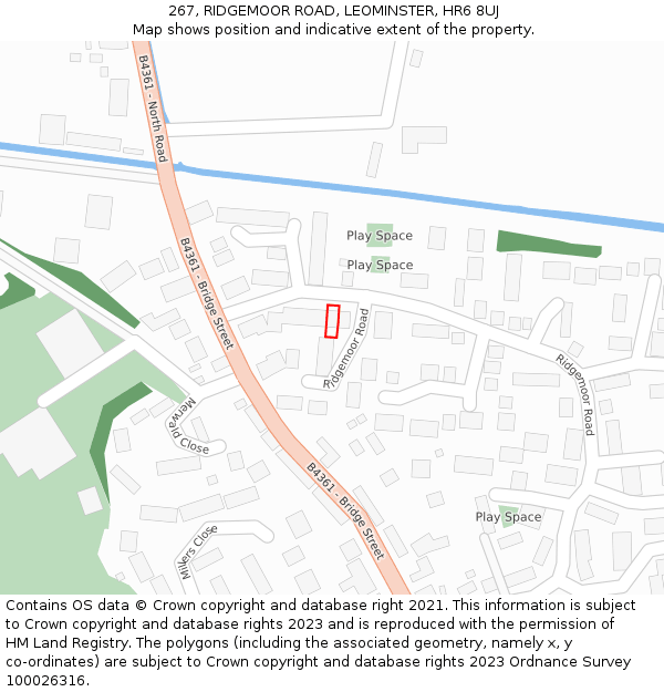 267, RIDGEMOOR ROAD, LEOMINSTER, HR6 8UJ: Location map and indicative extent of plot