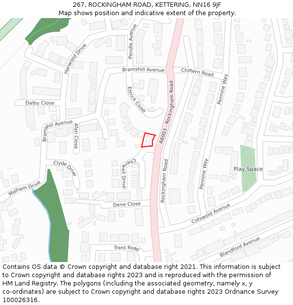 267, ROCKINGHAM ROAD, KETTERING, NN16 9JF: Location map and indicative extent of plot