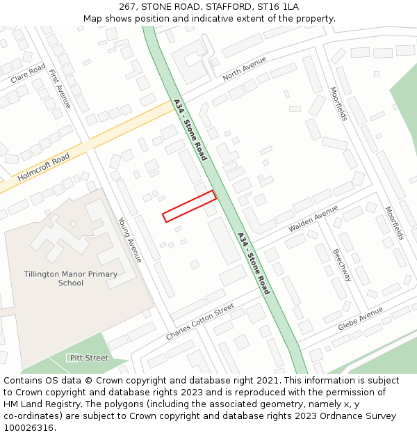 267, STONE ROAD, STAFFORD, ST16 1LA: Location map and indicative extent of plot