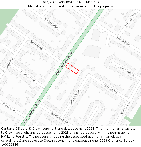 267, WASHWAY ROAD, SALE, M33 4BP: Location map and indicative extent of plot