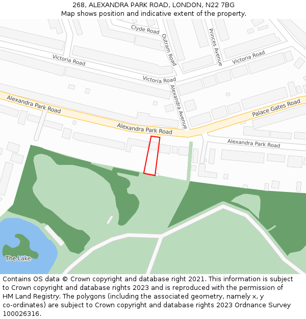 268, ALEXANDRA PARK ROAD, LONDON, N22 7BG: Location map and indicative extent of plot