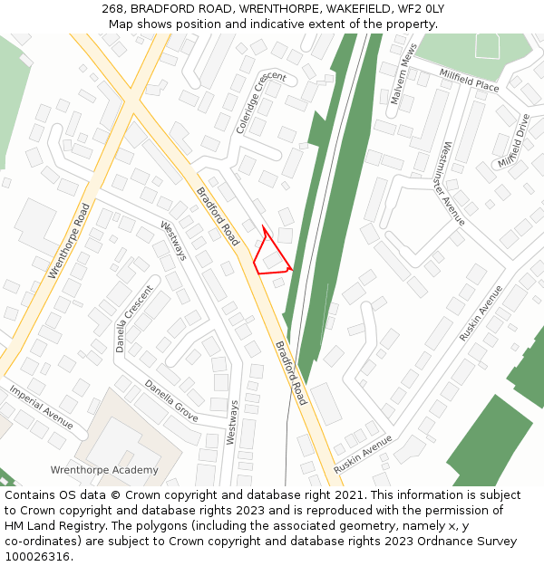 268, BRADFORD ROAD, WRENTHORPE, WAKEFIELD, WF2 0LY: Location map and indicative extent of plot