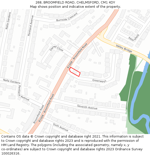 268, BROOMFIELD ROAD, CHELMSFORD, CM1 4DY: Location map and indicative extent of plot