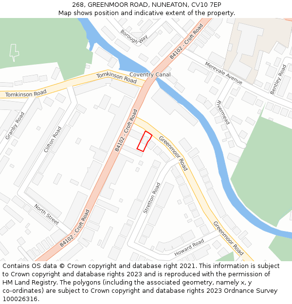 268, GREENMOOR ROAD, NUNEATON, CV10 7EP: Location map and indicative extent of plot