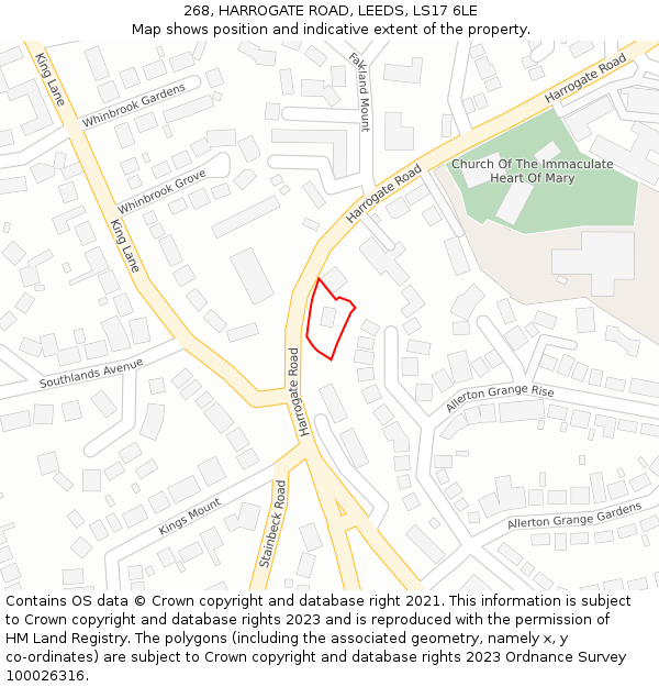 268, HARROGATE ROAD, LEEDS, LS17 6LE: Location map and indicative extent of plot